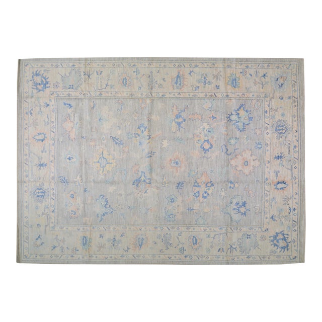Contemporary Oushak Hand Knotted Wool Rug,10'X14'1" For Sale