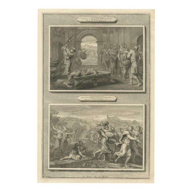 Pieter Mortier, The Levite's Concubine and the Daughters of Shiloh, 1700, Engraving For Sale