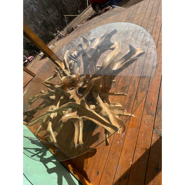 Wood Massive Teak Root Table W/ Removable Glass Top For Sale - Image 7 of 8