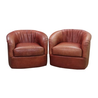 Leather Swivel Club Chairs - a Pair For Sale