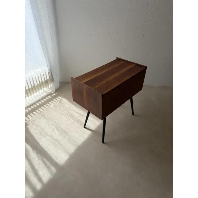 Wood Mid-Century Drop-Front Chest in Walnut with Brass Handles For Sale - Image 7 of 16