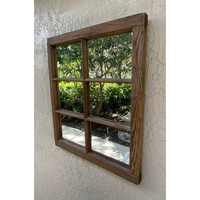 Vintage Rustic Wood Window Pane Wall Mirror Salvaged North Carolina Mountain For Sale - Image 10 of 13