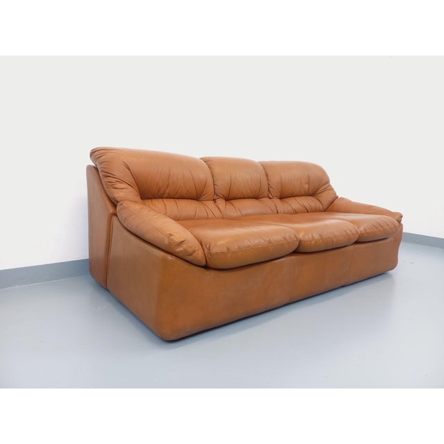 Vintage Cognac and Camel Leather Sofa, 1970s For Sale - Image 12 of 18