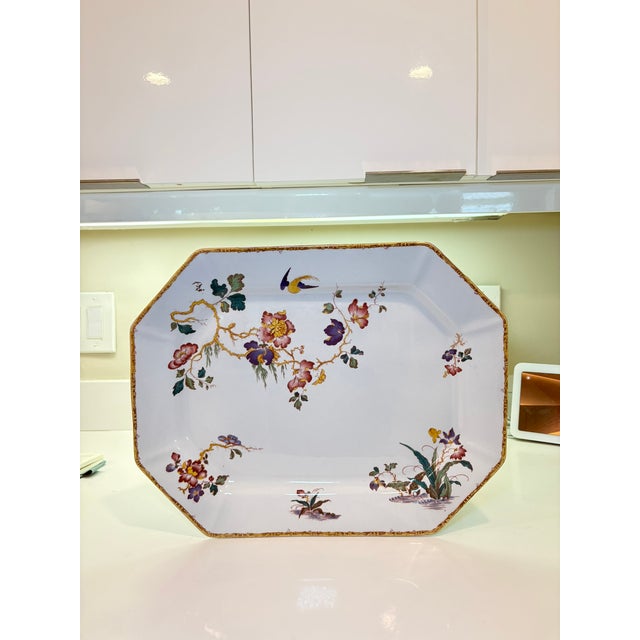 Chinoiserie Vintage Wedgwood Devon Rose Georgetown Collection Bamboo Trim Platter For Sale - Image 3 of 11