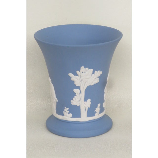Wedgwood Blue Jasperware Grecian Women and Cherubs Trumpet Vase Posy Pot 4379b For Sale - Image 12 of 12