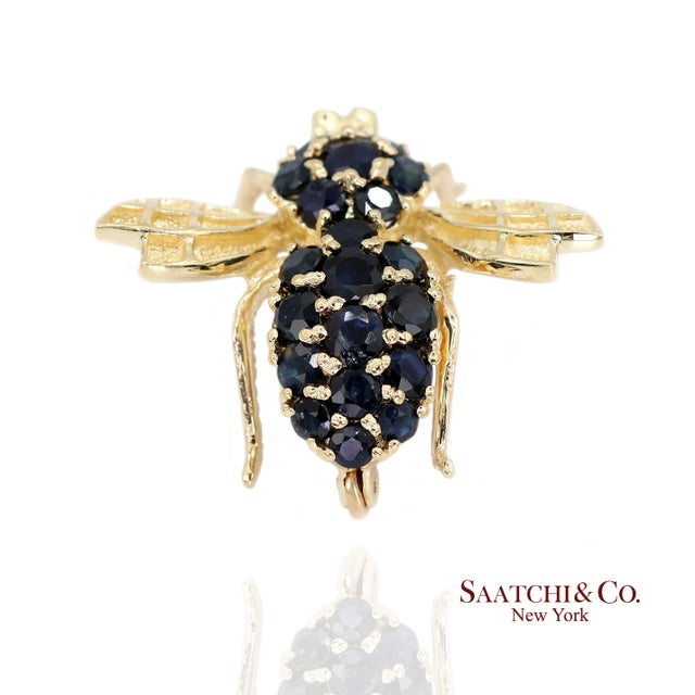 14k (585) Yellow Gold Natural Sapphire Bee Shape Brooch/Pin For Sale - Image 4 of 11