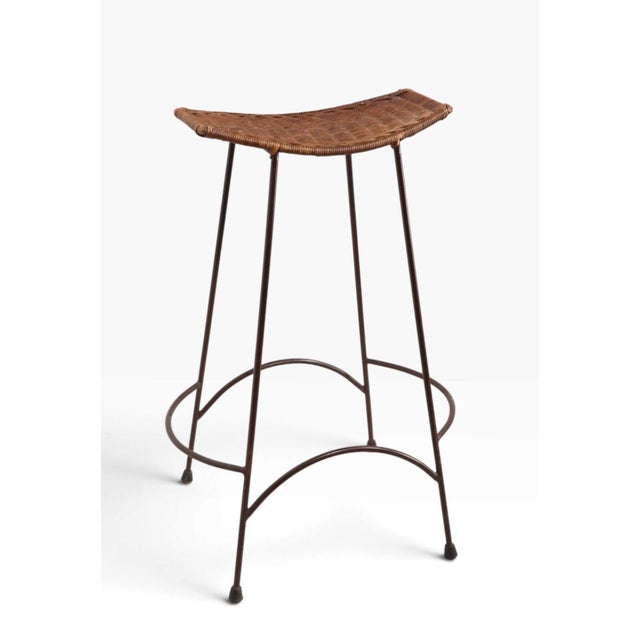 Set of Four Mid Century Wrought Iron and Wicker Bar Stools For Sale - Image 9 of 16