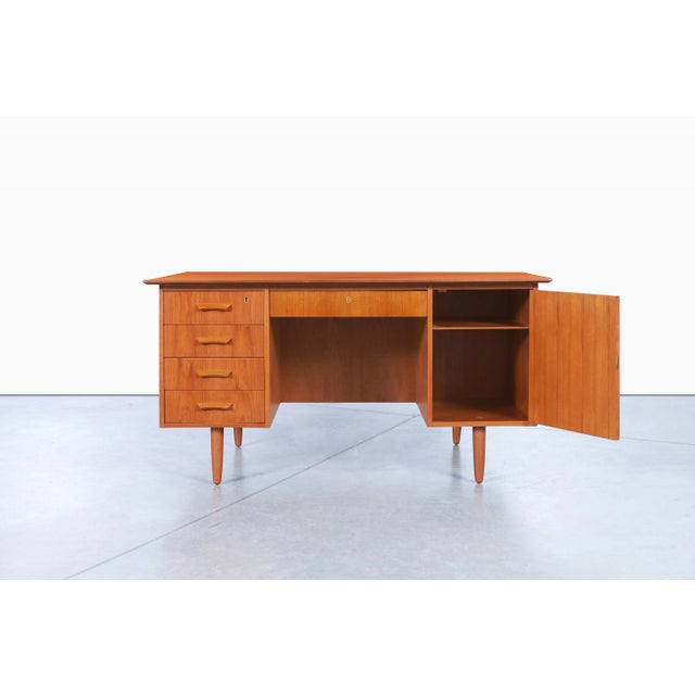 Danish Modern Teak Executive Desk With Bookcase, 1960s For Sale - Image 4 of 12