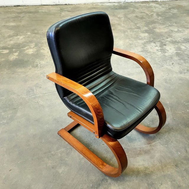 Vintage Black Leather Armchair For Sale - Image 3 of 8