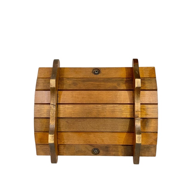 Vintage Mid Century Modern Cabin Style Wood and Brass Fireplace Log Holder or Magazine Book Rack For Sale - Image 14 of 17