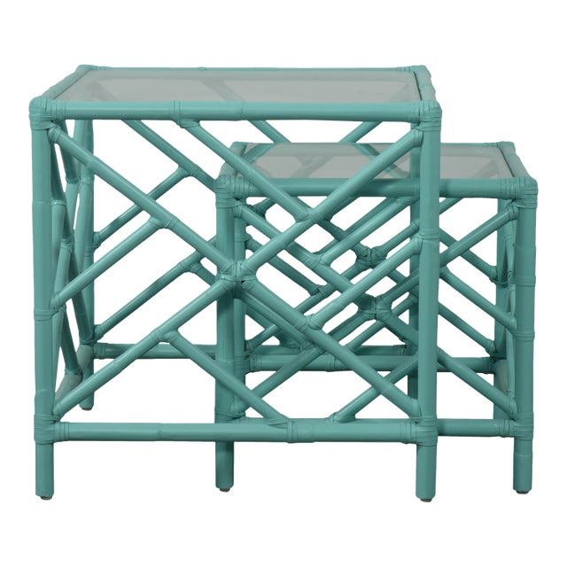 Chippendale Nesting Tables - Turquoise For Sale