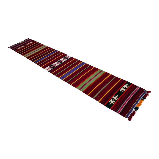 1990s Hand Made Short Narrow Runner Rug Turkish Kilim Hallway Rug - 1′10″ × 9′10″ For Sale