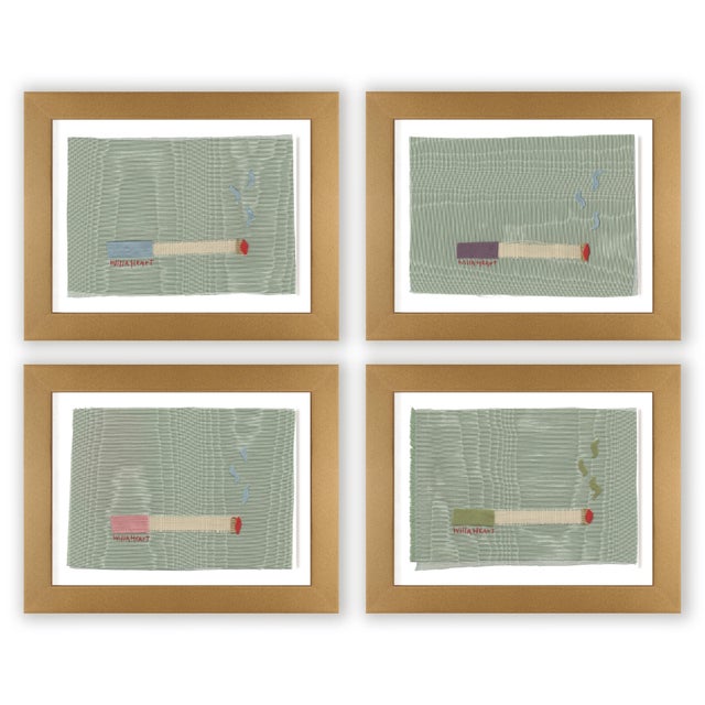 Wood Magda, Cordelia, Bizzy, and Uma Cigarette Pack by Willa Heart in Gold Frame, Set of 4 Mini Art Prints For Sale - Image 7 of 7