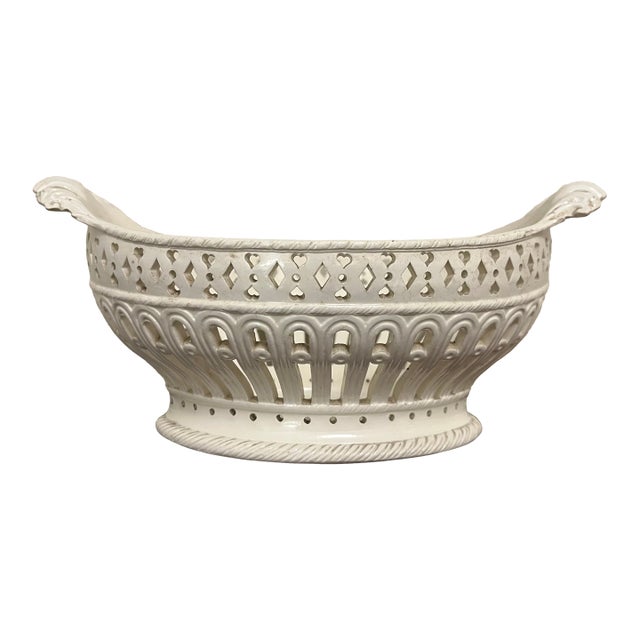 Antique 18th Century English George III Creamware Reticulated Basket For Sale
