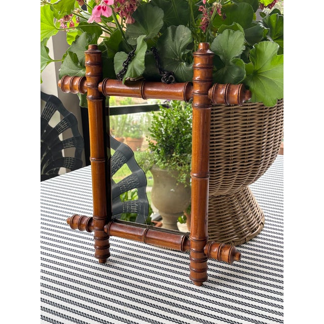 Antique French Faux Bamboo Wall Mirror, Petite Turned Wood Frame For Sale - Image 11 of 16