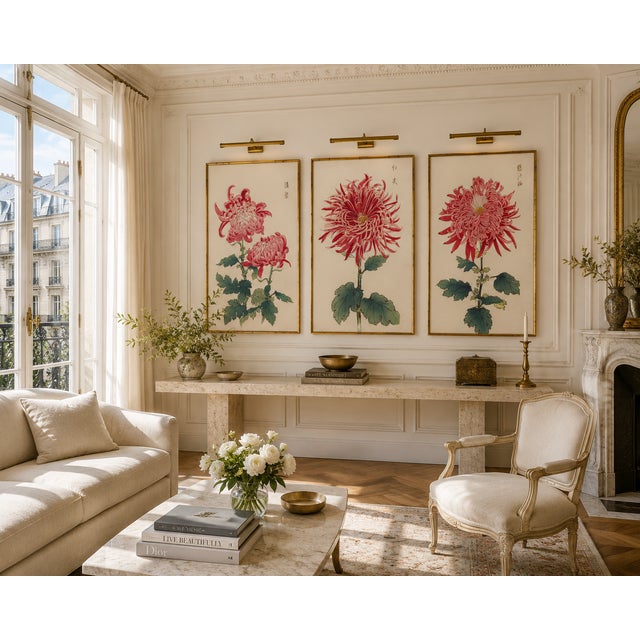 Red Chrysanthemum Triptych, Vintage Japanese Botanical Art Prints (Set of 3), 20" X 30" For Sale In Buffalo - Image 6 of 8