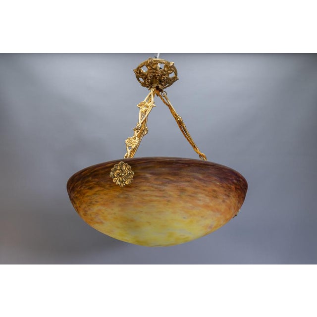 Art Nouveau Pendant Light with Amber-Ochre Glass by Muller Frères, France, 1920 For Sale - Image 15 of 18