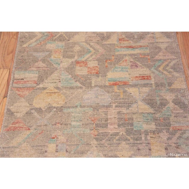 Tribal Grey Background Pastel Color Tribal Primitive Geometric Design Modern Hallway Runner Rug For Sale - Image 3 of 6