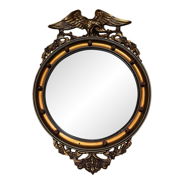 American Federal Style Giltwood Eagle Crest Convex Mirror, Mid-20th Century For Sale