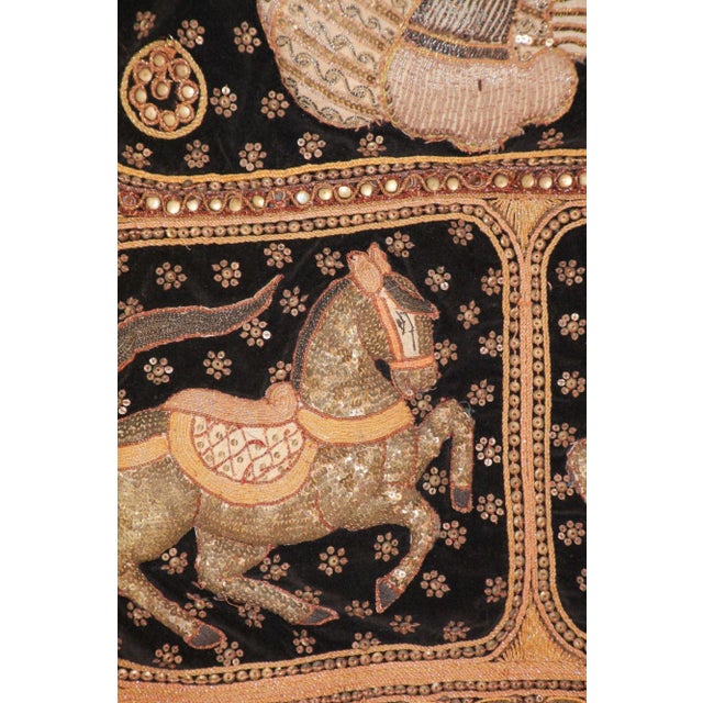 Mid 20th Century Vintage Burmese Kalaga Tapestry Pillow Cover Warrior and Horses 1950s For Sale - Image 5 of 13