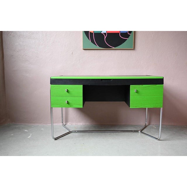 1980s Bauhaus Desk in Green and Black Wood and Chrome Metal, 1980s For Sale - Image 5 of 18