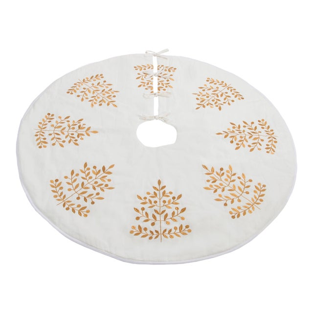 Metallic Leaf Christmas Tree Skirt 48"D For Sale
