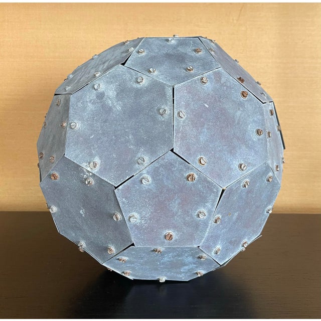 Light Gray Monumental Vintage 32-Faceted Riveted Steel Geometric Sculpture For Sale - Image 8 of 11