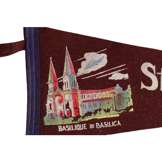 Vintage Sainte Anne de Beaupre Canada felt flag pennant circa 1960. A mid-century souvenir from Saint Anne's Basilica /...