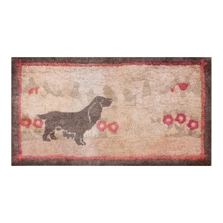 1930s Ivory Animal Pictorial Antique American Hooked Rug 2' X 3' 8" Handknotted Wool Carpet For Sale