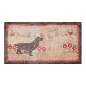1930s Ivory Animal Pictorial Antique American Hooked Rug 2' X 3' 8" Handknotted Wool Carpet