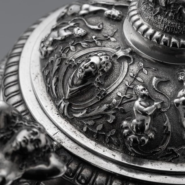 Antique Italian Silver Repoussé & Chased Covered Urn, 1870s For Sale - Image 15 of 18