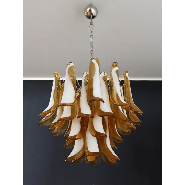 Murano Italian Murano Chandelier, Mazzega Style – 36 Lattimo Amber Glass Petals For Sale - Image 4 of 11