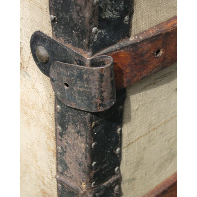 Textile Antique French Travel Trunk For Sale - Image 7 of 11