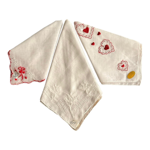 Mid 20th Century Vintage Burmel Original Cotton Embroidered Handkerchiefs Set of 3