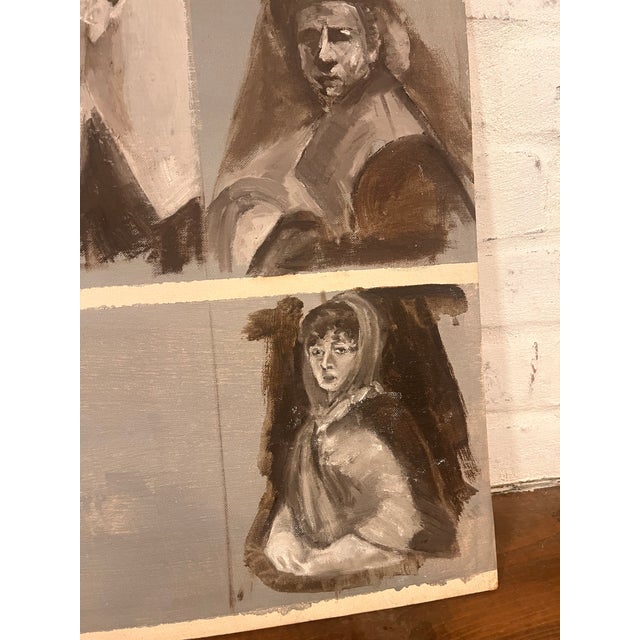 Original Figurative Portrait Painting 5 Female Figures Vintage Art Oil Canvas For Sale - Image 4 of 5