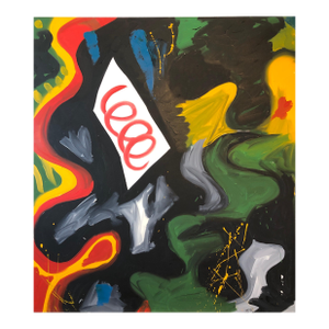 Richard Hennessy1979 Large Colorful Abstract Oil Painting "Nightlife" Jazz Inspired Art, 1979
