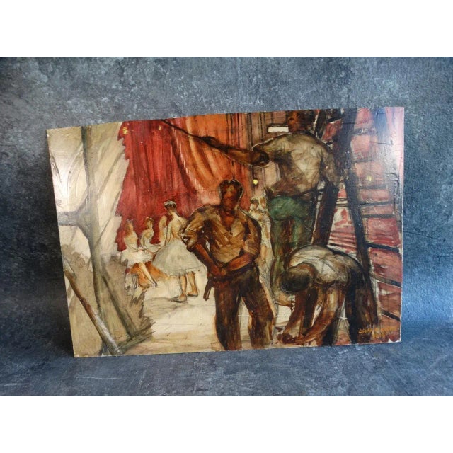 Paper Edgar O Kiechle - Stage Hands at the Ballet - Oil on Board For Sale - Image 7 of 7