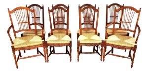 French Country Dining Chairs Rush Seats Wheat Backs With Cushions Set of 8