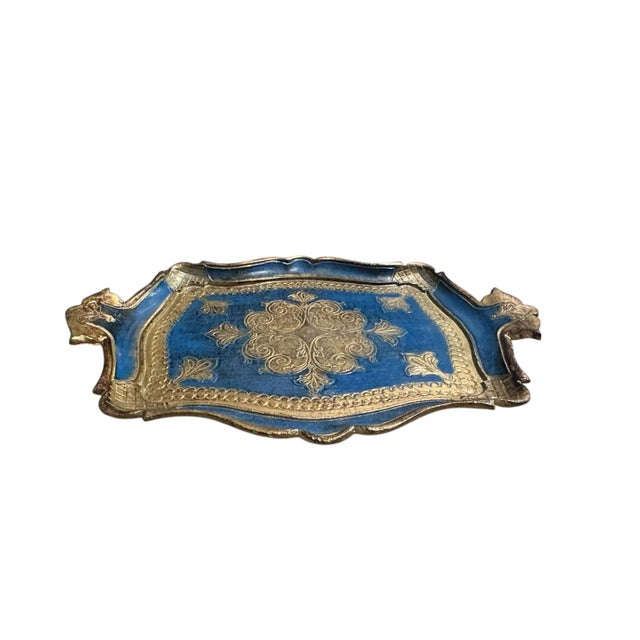 Blue and Gold Florentine Tray For Sale In Tampa - Image 6 of 7