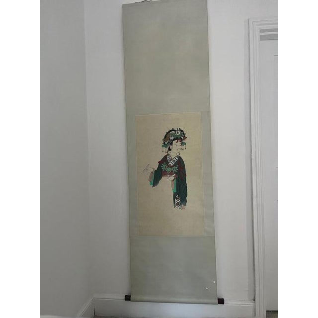 Large Silk Scroll Wall Hanging of Japanese Woman For Sale - Image 6 of 6