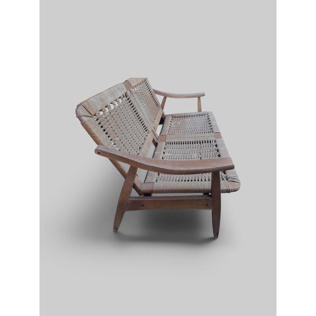 Mid-Century Modern Hans Wegner Style MCM Rope Loveseat For Sale - Image 3 of 14