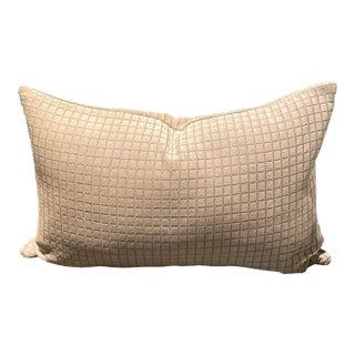 Modern Ecru Graph Check Jacquard Decorative Velvet Lumbar Pillow Cover For Sale