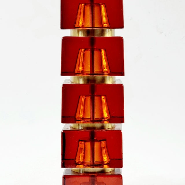 Mid-Century Modern Large Mid-Century Scandinavian Art Glass and Brass Table Lamp attributed to Carl Fagerlund for Orrefors, Sweden, 1960s For Sale - Image 3 of 9