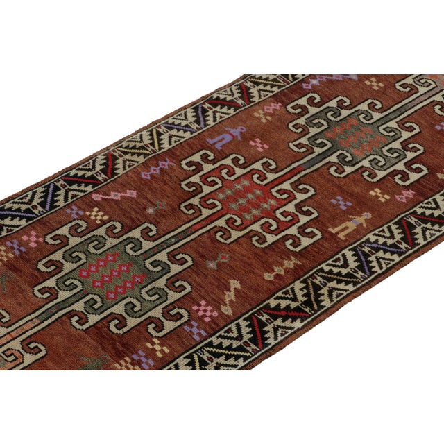 Rug & Kilim Vintage Turkish Tribal Runner in Brown and White With Multicolor Geometric Figures For Sale - Image 4 of 7