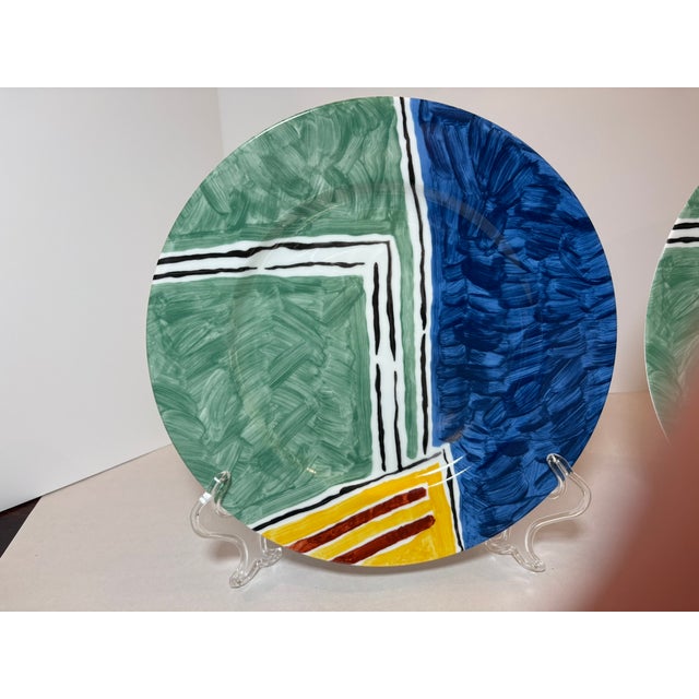 1980s 1980s Swid Powell “Toscana” 12″ Dinner Plates by Steven Harris & Lucien Rees-Roberts — Set of 2 For Sale - Image 5 of 9