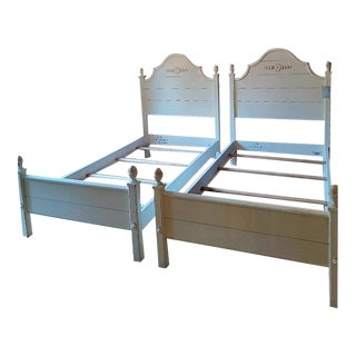 Ethan Allen French Farmhouse Country Cottage Twin Beds - a Pair For Sale