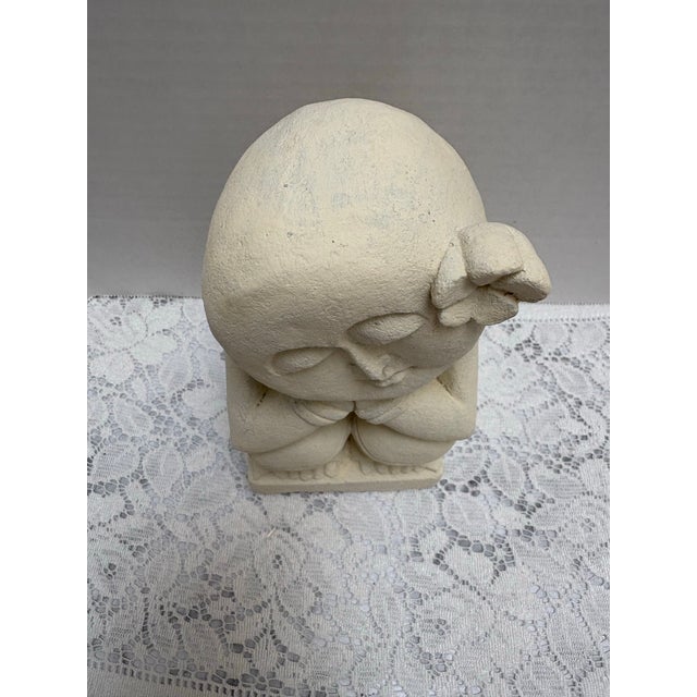 Whimsical Stone Pottery Asian Hippie Monk With Flower For Sale - Image 4 of 8