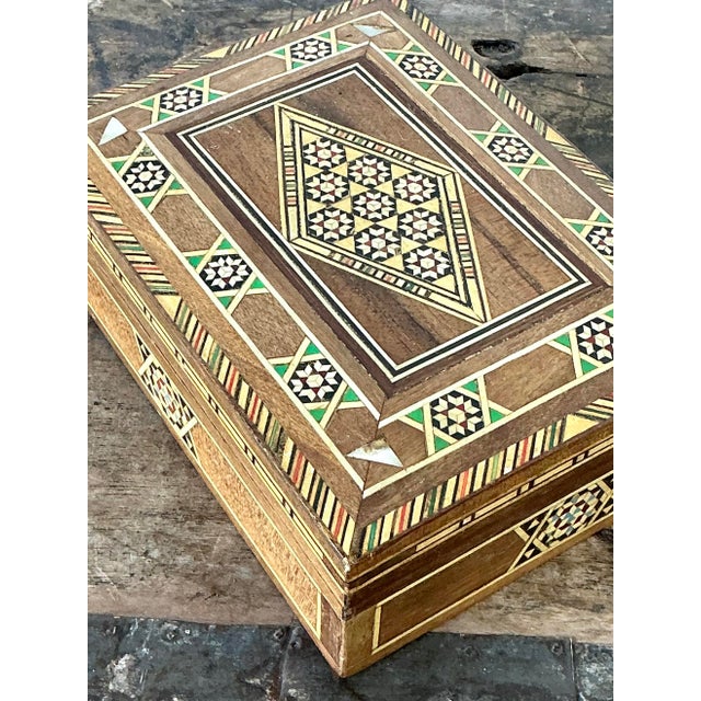 Wood Vintage Moroccan Inlay Box For Sale - Image 7 of 12
