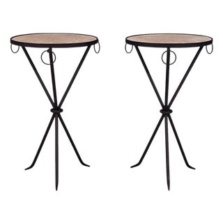 Jean-Michel Frank Style, Side Tables, Painted Iron, Travertine, 20th C. For Sale