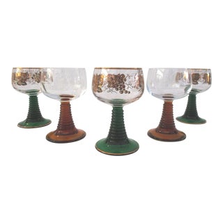 Mid-Century Roemer Wine Glasses, S/5 For Sale